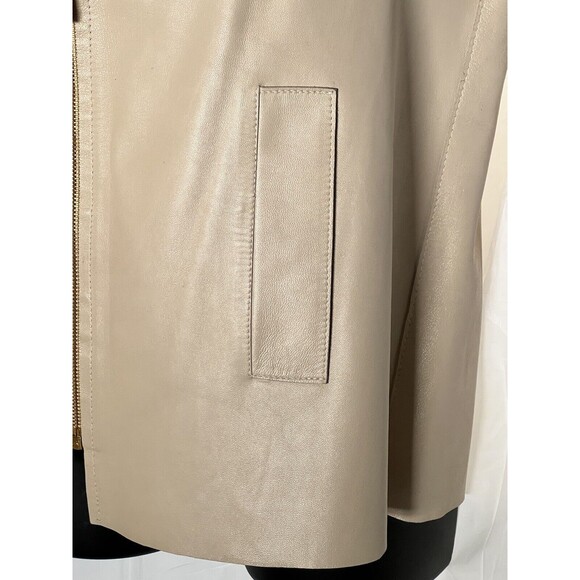 Oscar De La Renta Genuine Leather Vest Beige Gold Zipper Size 10 Made In USA - Picture 4 of 16